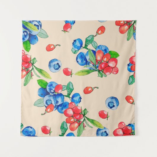 ゴジベリーとブルーベリー水彩イラストレーションp タペストリー (正面)