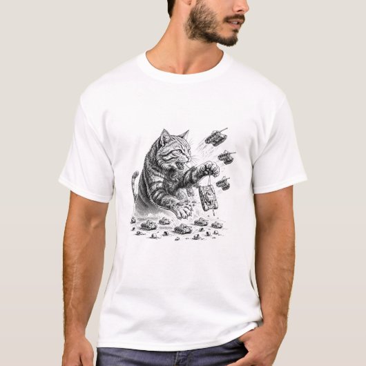 ゴジラ猫 - 戦車司令官 Tシャツ (正面)