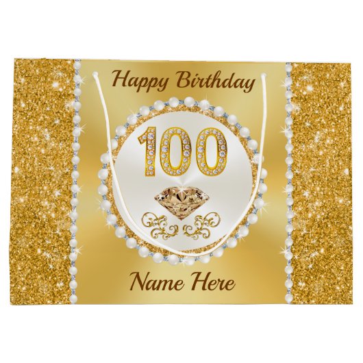 ゴスパーソナライズされたゴス100誕生日抱き枕 ラージペーパーバッグ (裏面)