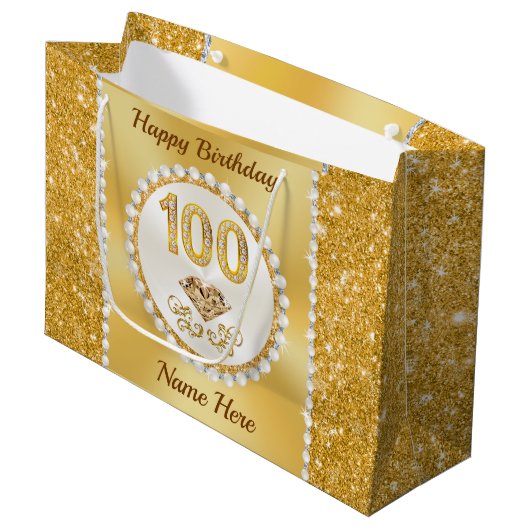 ゴスパーソナライズされたゴス100誕生日抱き枕 ラージペーパーバッグ (正面アングル)