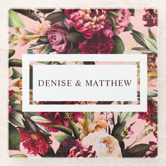 ゴスミー ピンクのロマンチックな菊 ガラスコースター (正面)