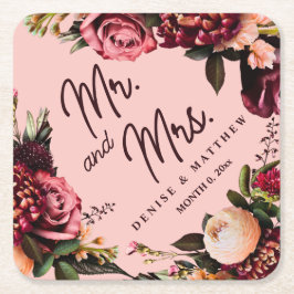 ゴスミー ピンクのロマンチックな菊 スクエアペーパーコースター