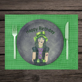 ゴス娘 グリーン ヘア タトゥー ダークグレー 誕生日 ペーパープレート