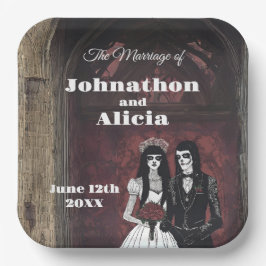 ゴス風のウェディングテーブルデコレーション ダーク ムーディー ペーパープレート