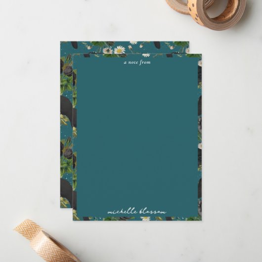 ゴス風のクロス&ブラックローズ ディープティールパターン ノートカード (正面/裏面インサイチュ)