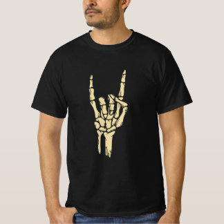 ゴス風スケルトンのロック・サイン グラフィックTシャツ Tシャツ
