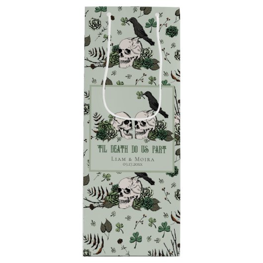 ゴス風セントパトリックデー フローラル スカル アイリッシュ ウェディング ワインギフトバッグ (正面)