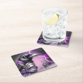 ゴス風パープルブラックハロウィンイベントベビーシャワー スクエアペーパーコースター (インサイチュ)