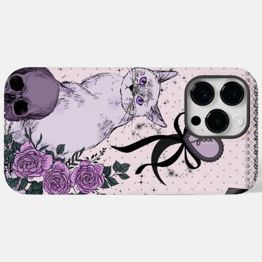 ゴス コケット 猫 スマホケース – ピンク ブラック Case-Mate iPhoneケース (裏面 (横))