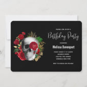 ゴス スカル レッドローズ 誕生日 招待状 (正面)