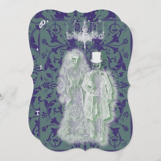 ゴス スケルトン ゴーストの花嫁と新郎カップル 招待状 (正面/裏面)