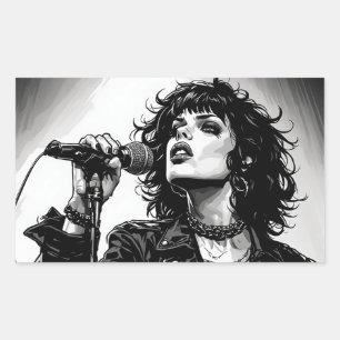 ゴス・パンク・ガール・シンガー レトロ・グラフィック・アート・スタイル 長方形シール