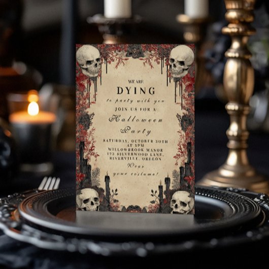 ゴチックなドクロと薔薇の不気味なパーティー 招待状