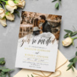 ゴッサマーオーバーレイ写真QRインフォーマル結婚ズ金ゴールド 箔招待状<br><div class="desc">水彩の透明なスプラッシュを超えて美しい書道の招待されましたとインフォーマルな写真の飾結婚式招待状。結婚式の招待の後ろに別の写真を追加し、あなたのウェブサイトにアクセスするためにゲストがスキャンすることができますあなたの自身のqrコードで置き換え結婚ることができる。美しい写真結婚式招待状あなたの名前を金ゴールドフォイルで。写真と金ゴールドフォイル詳細とQRコードすべて一つの結婚式招待状で。</div>
