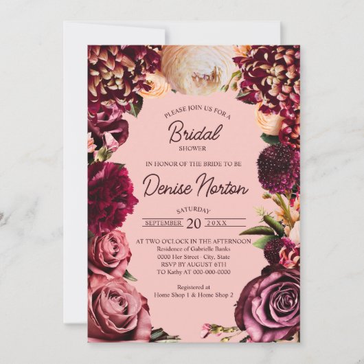 ゴッサマー ピンクのロマンチックな菊 招待状 (正面)