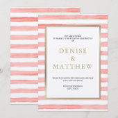 ゴッサマー ピンクの水彩ストライプとゴールドの文字 招待状 (正面/裏面)