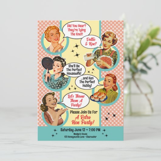 ゴッシピンハウスワイドメイズヘンパーティーブライダルシャワー 招待状 (スタンド正面)