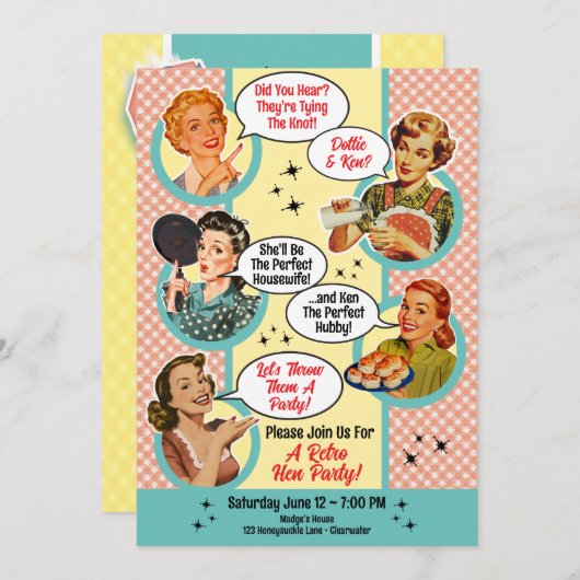 ゴッシピンハウスワイドメイズヘンパーティーブライダルシャワー 招待状 (正面/裏面)