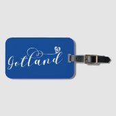 ゴットランド国旗のハートスクリプトデザイン、スウェーデン ラゲッジタグ (正面横)