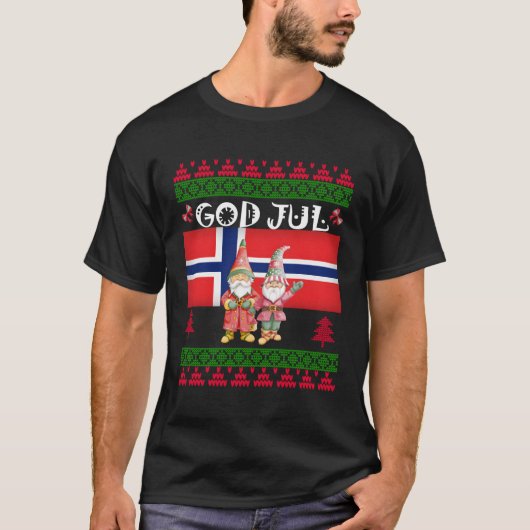 ゴッドジュル醜いノルウェー国旗スカンジナビア格言 Tシャツ (正面)