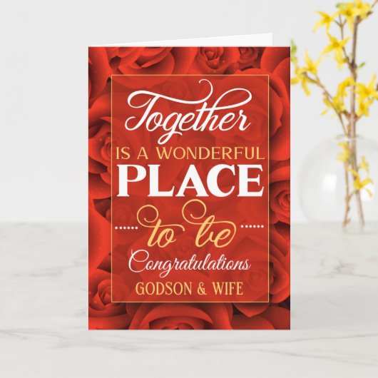 ゴッドソンと彼の妻の結婚おめでとう赤いバラ カード (黄色い花)