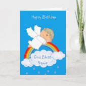 ゴッドソンギフトかわいいエンジェルレインボパーソナライズされたー シーズンカード (正面)