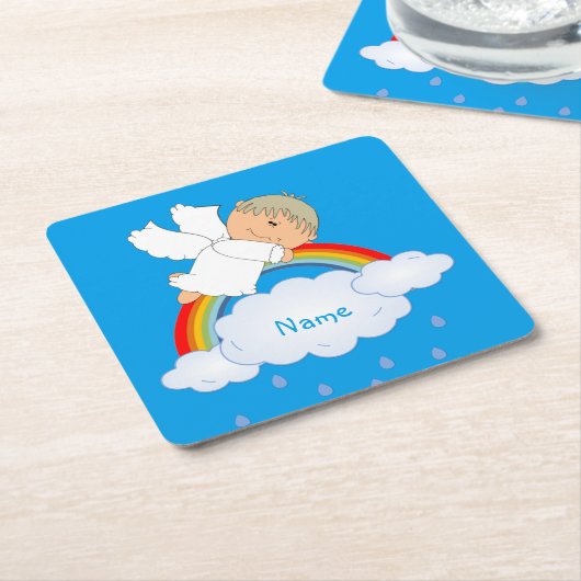 ゴッドソンゴッドチャイルド男の赤ちゃんシャワーギフトパーソナライズされた スクエアペーパーコースター (アングル)