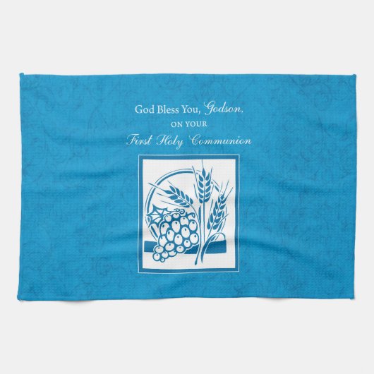 ゴッドソンファースト・コミューン、小麦、ぶどうブルー キッチンタオル (横)