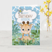 ゴッドソンブルージャングルキリンをテーマにした誕生日 カード (黄色い花)