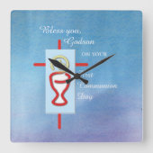 ゴッドソン第一聖体拝領青 スクエア壁時計 (正面)