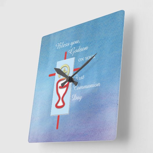 ゴッドソン第一聖体拝領青 スクエア壁時計 (傾斜)