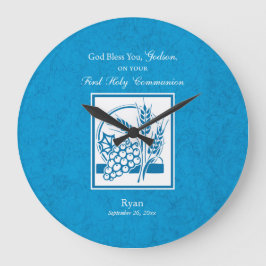 ゴッドソン・ファースト・コミュニオン、小麦、ブドウ・ブルー ラージ壁時計