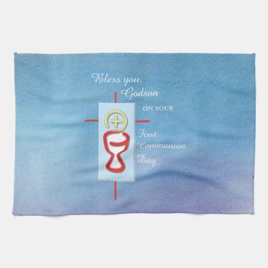 ゴッドソン、最初の聖餐式、青 キッチンタオル (横)