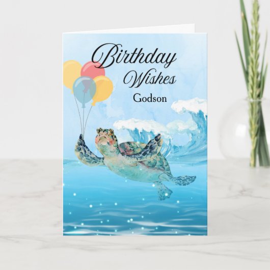 ゴッドソン 誕生日おめでとう 名前を追加 ウミガメ カード (正面)