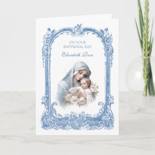 ゴッドチャイルドバプテスベビーガール《キリスト教》洗礼式や命名式メアリーイエス カード (正面)