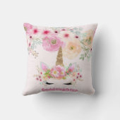 ゴッドドーターピンク金ゴールドグリッター花ユニコーン顔 クッション (裏面)