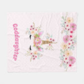 ゴッドドーターピンク金ゴールドグリッター花ユニコーン顔 フリースブランケット (正面(横))