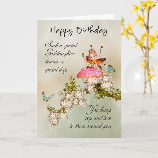 ゴッドドーターフェアリー誕生日カードと花 カード (黄色い花)