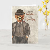 ゴッドファーザー誕生日クマとスーツの水彩 カード (黄色い花)