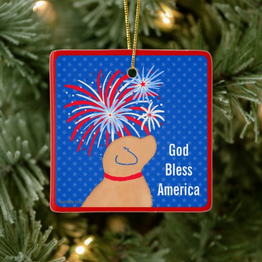 ゴッドブレスアメリカイエロードッグ花火オーナメント セラミックオーナメント (ツリー)