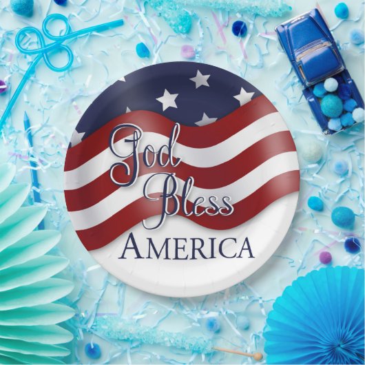 ゴッドブレスアメリカウェービングフラグプレート ペーパープレート (パーティー)