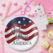 ゴッドブレスアメリカウェービングフラグプレート ペーパープレート (パーティー)