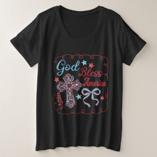 ゴッドブレスアメリカクロスデザイン プラスサイズTシャツ