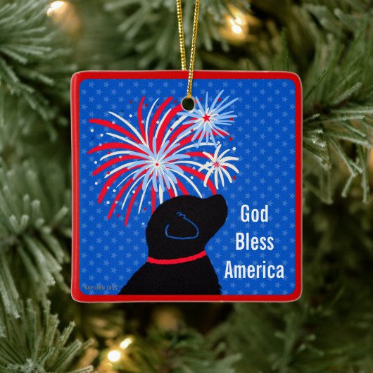 ゴッドブレスアメリカブラックドッグ花火オーナメント セラミックオーナメント (ツリー)