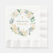 ゴッドブレスグリーン金ゴールドフローラリースガールバプテスマ 縁ありランチョンナプキン (正面)