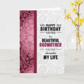 ゴッドマザーの誕生日ピンクのハートとペイズリー カード (黄色い花)