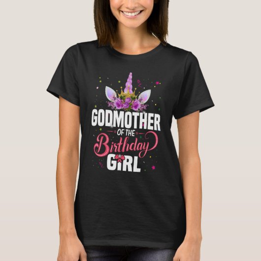 ゴッドマザーオブザ誕生日ガールプリンセスユニコーン Tシャツ (正面)