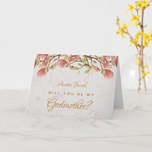 ゴッドマザープロポーザルフローラピンクマグノリアマーブル カード (黄色い花)