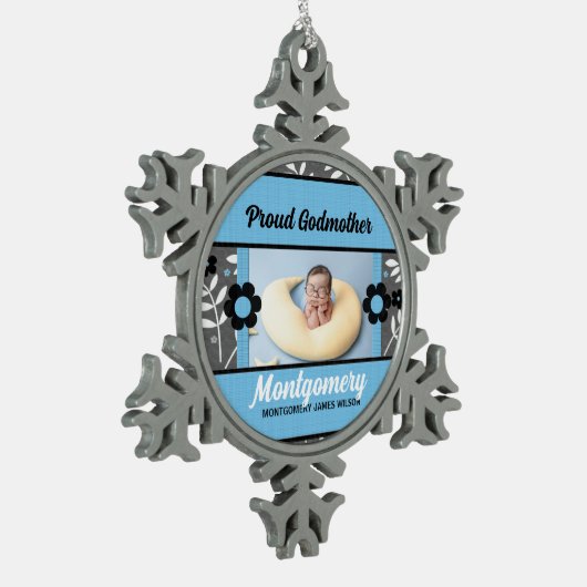 ゴッドマザー誇りを持ったブルーのクリスマス写真 スノーフレークピューターオーナメント (左)