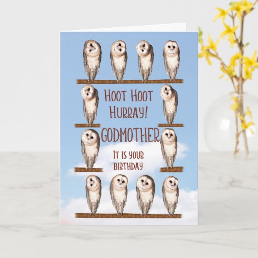 ゴッドマザー誕生日、奇妙なフクロウ カード (黄色い花)